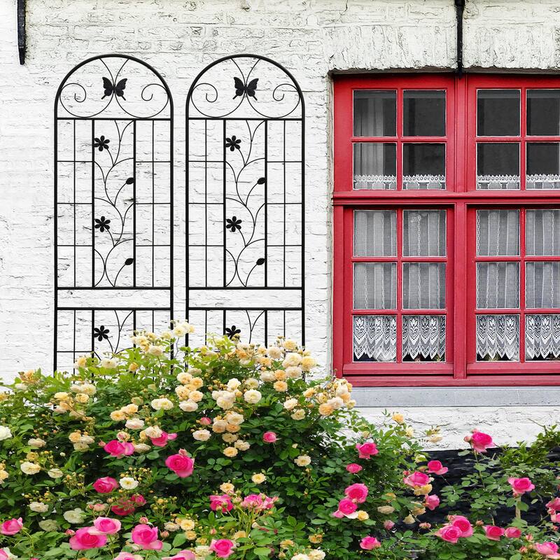 Anmytek Iron Plant Trellis White Decorative Climbing Plant Stand Garden Balcony Decor