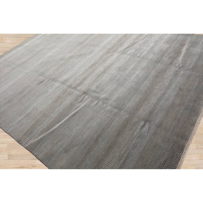 Hand Knotted Tone On Tone Gray Tibetan Wool & Silk Modern Area Rug - 8' 1'' x 10' 2''