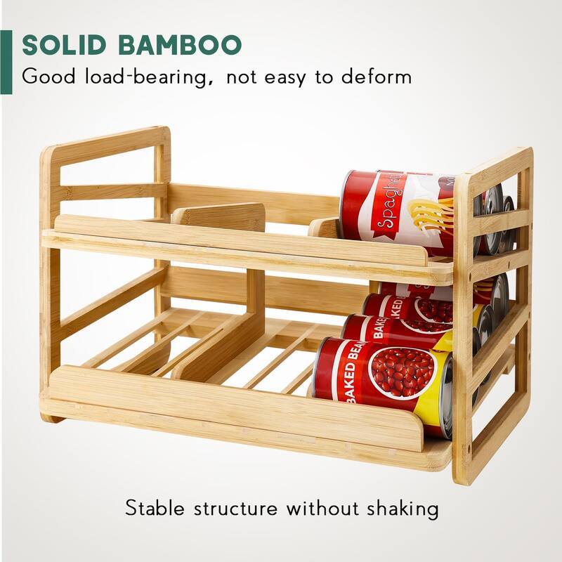 Bamboo Can Organizer Rack, Stackable Double-Layer Can Organizers and Storage For Pantry, Canned Goods Holder Dispenser