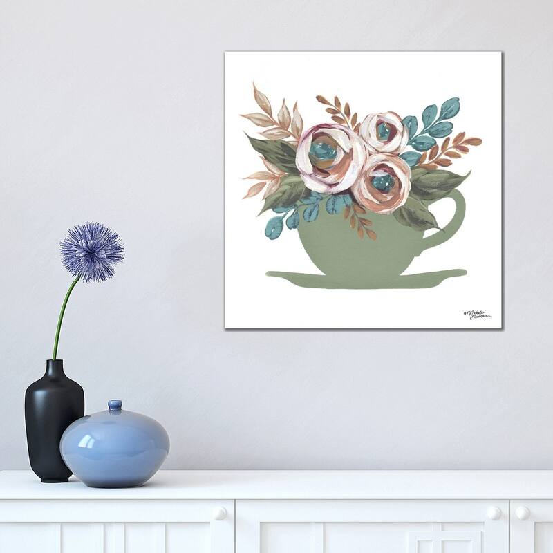 iCanvas "Floral Coffee Cup" by Michele Norman Canvas Print - 18x18x1.5