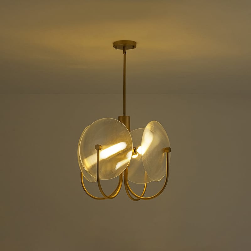 Designer 4-Light White Glass Disc Sphere Sputnik Chandelier 20in