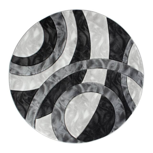 Orelsi Collection Abstract Area Rug - 5'2" Round - Grey/Black