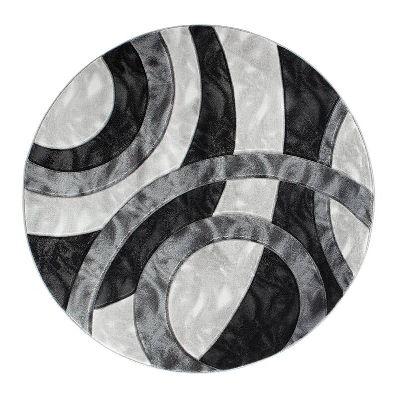 Orelsi Collection Abstract Area Rug - 5'2" Round - Grey/Black