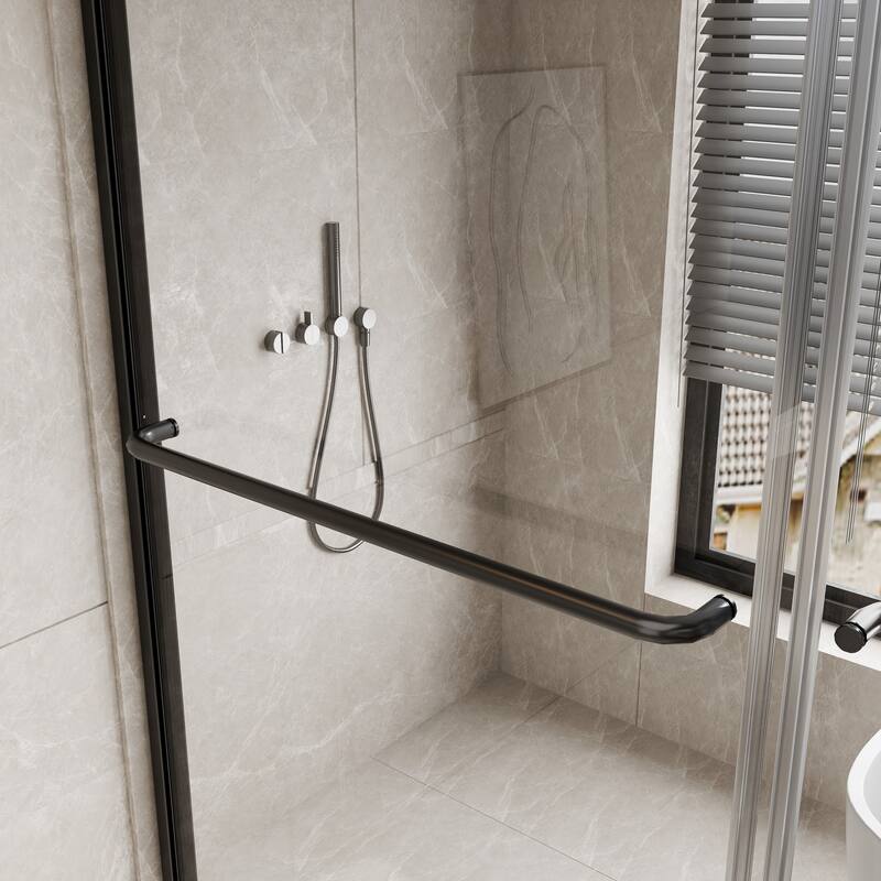 45''/54''W x 70'' H Glass Double Sliding Shower Door in Black/Chrome