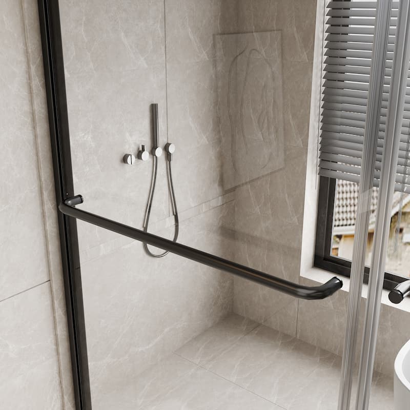 Modland 45''/54''W x 70'' H Glass Double Sliding Shower Door in Black/Chrome