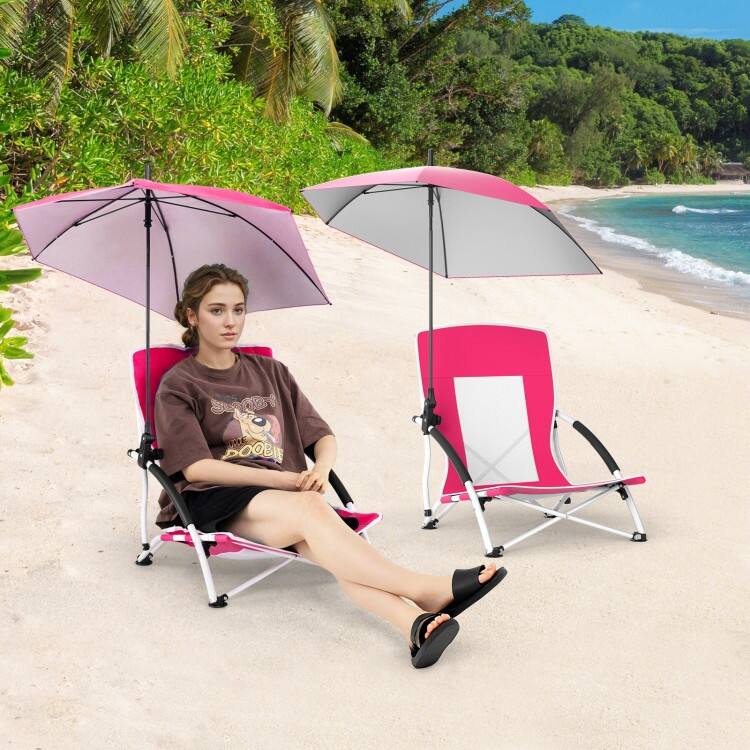 Metal Oxford Fabric Beach Chair with Umbrella and Carry Bag
