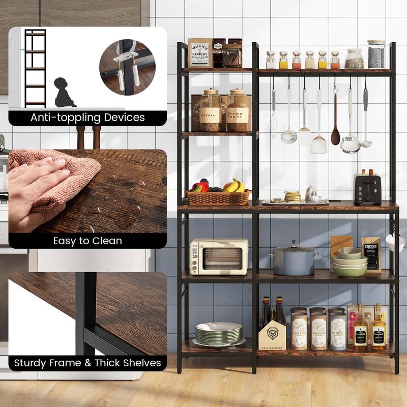 Costway Bakers Rack 5-Tier Coffee Bar Table with 10 S-Shaped Hooks & - See Details