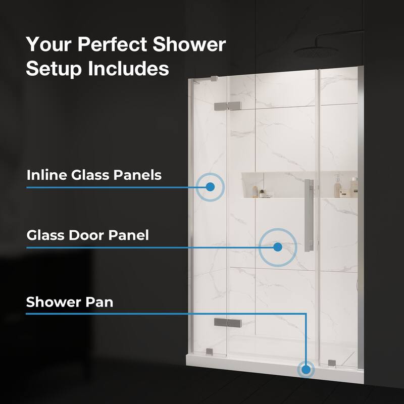 OVE Tampa Alcove Frameless Pivot Hinge Shower Door Kit with Base Pan, 2025