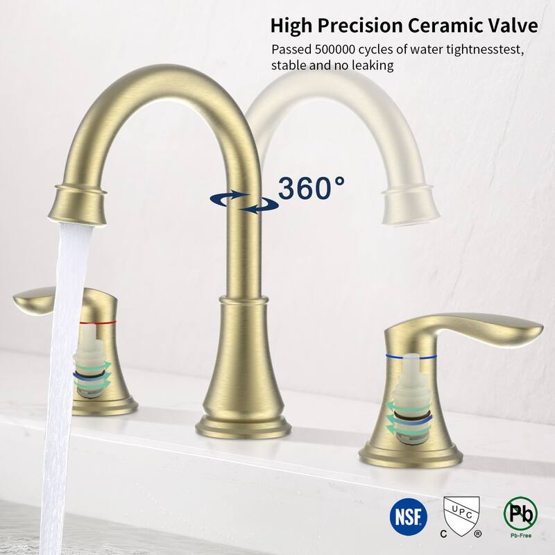 2-Handle Bathroom Sink Faucet 3 Hole 360° Swivel Spout Vanity Sink with Pop Up Drain Assembly and cUPC Water Supply Hoses