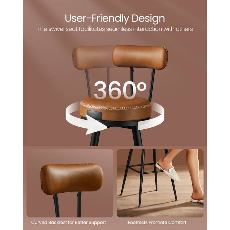 360 Swivel Bar Stools with Backrest and Steel Legs Footrest Perfect for Dining Room Set of 2