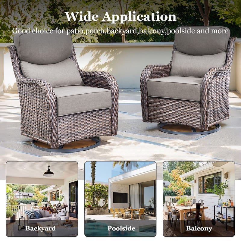 Outdoor Patio Sofa Swivel Chair with 6-Inch Thick Cushions Set