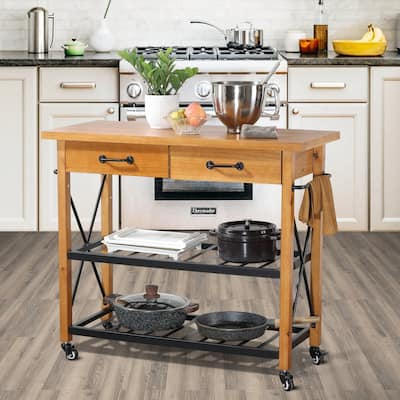 Ledel Kitchen Island Cart With Two Drawers and Locking Wheels