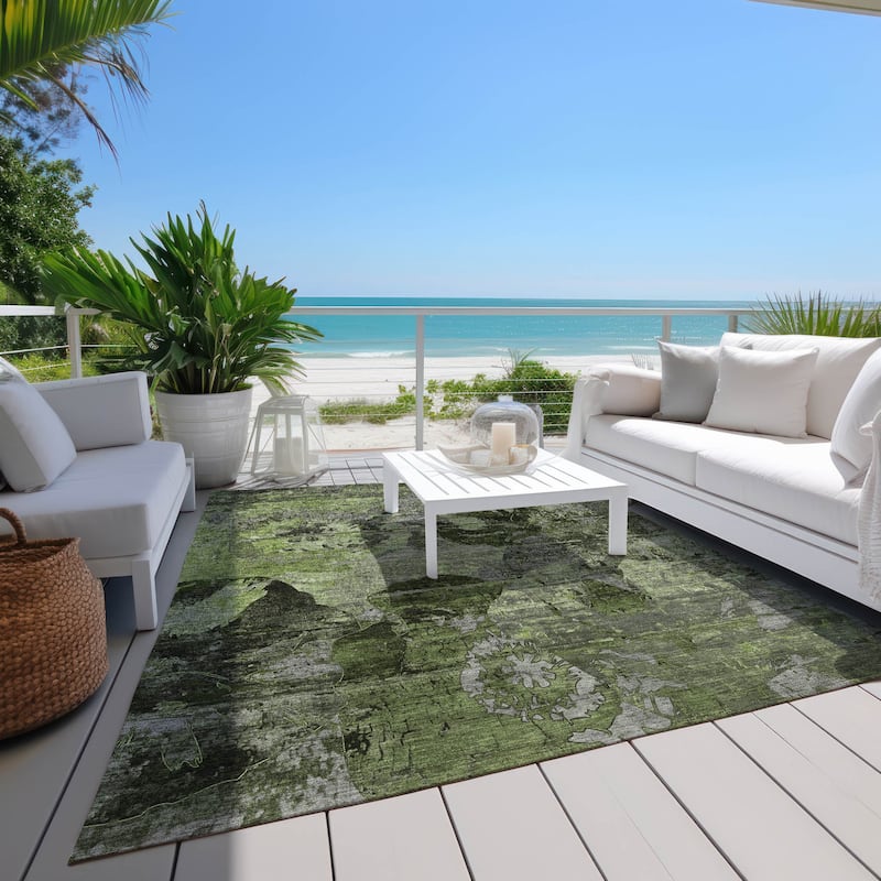 Almi Garden-Inspired Weather Resistant Blended Style Outdoor Rug
