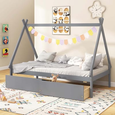Twin Bed Frame Wood House Tent Platform Bed Frame