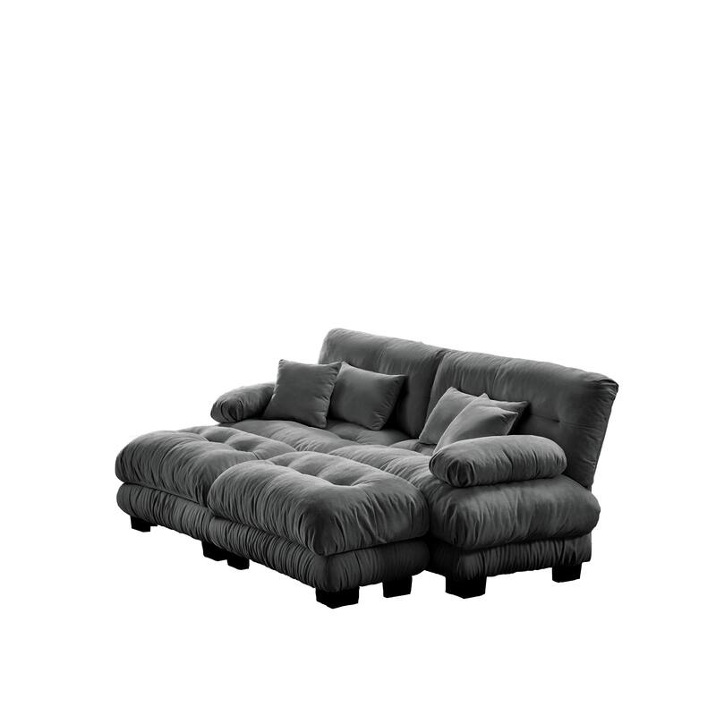 94.4" Chenille Cloud Sleeper Sofa with 2 Ottomans & Pillows