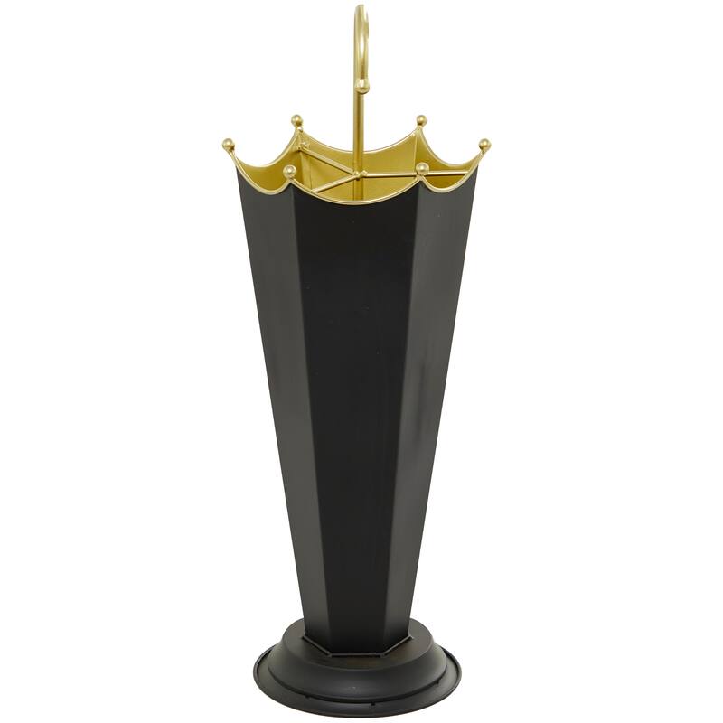 Black Metal Abstract Umbrella Stand with Gold Handle - 10"W, 27"H