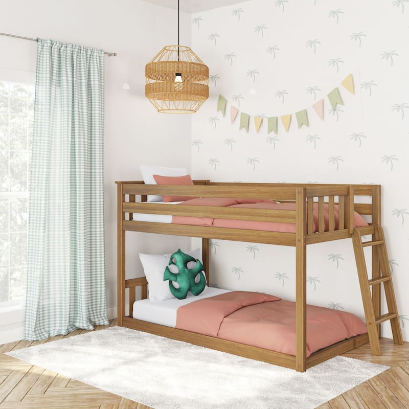 Max and Lily Twin over Twin Low Bunk Bed with Ladder on End