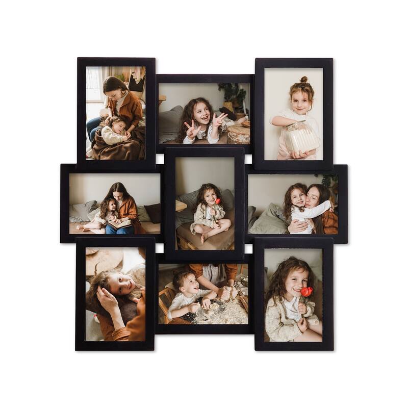 HELLO LAURA Modern 9 Opening 4x6" Wall PVC Photo Frame - Black
