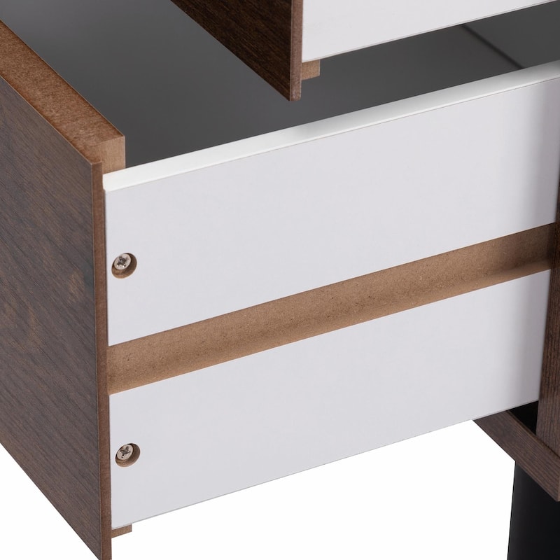 Nightstand with 2 Drawers, Solid Wood Legs, Bedside Table