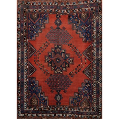 Hand Knotted Oriental 100% Wool Carpet Traditional Medallion Oranges & Rust Afshar Area Rug - 5' 10'' X 5' 1''