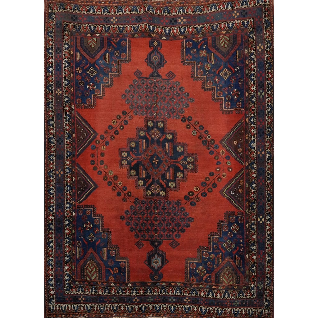 Hand Knotted Oriental 100% Wool Carpet Traditional Medallion Oranges & Rust Afshar Area Rug - 5' 10'' X 5' 1''