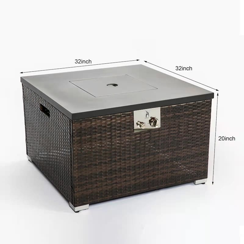 GDFStudio - Solana Outdoor Square Propane Fire Pit Table with Glass Rocks