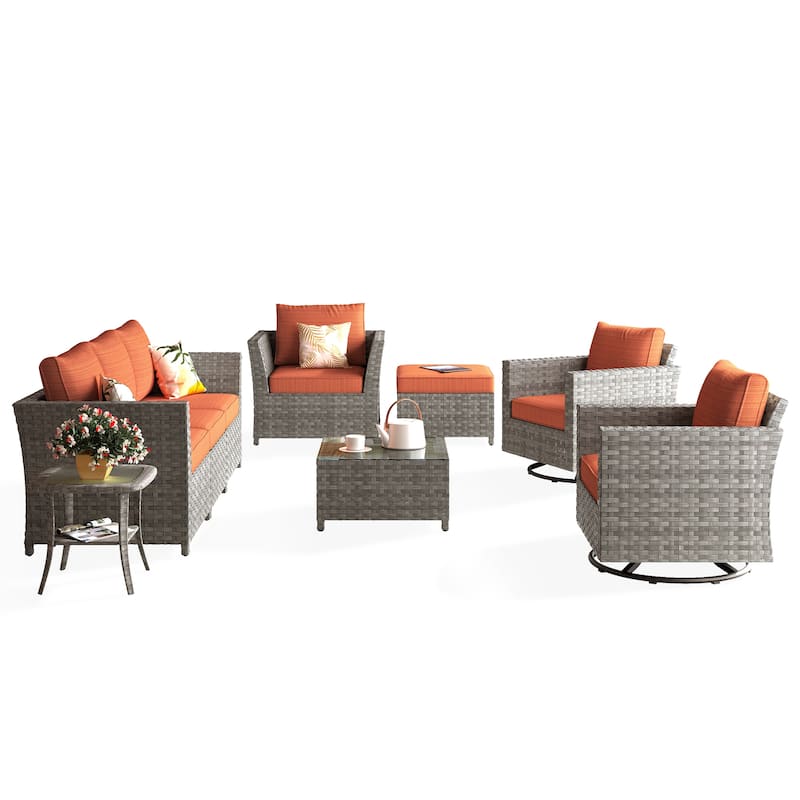 HOOOWOOO 9-piece Handwoven Wicker Patio Sectional Set with Swivel Rocking Chair