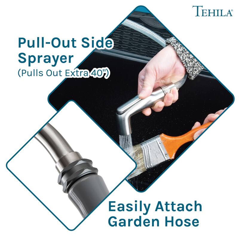 TEHILA Black 16-Gallon Space Saver Utility Sink Laundry Tub with Gooseneck Faucet