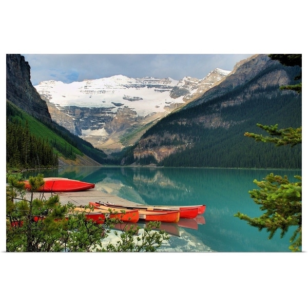 "Canoes on lake louise, Canada" Poster Print