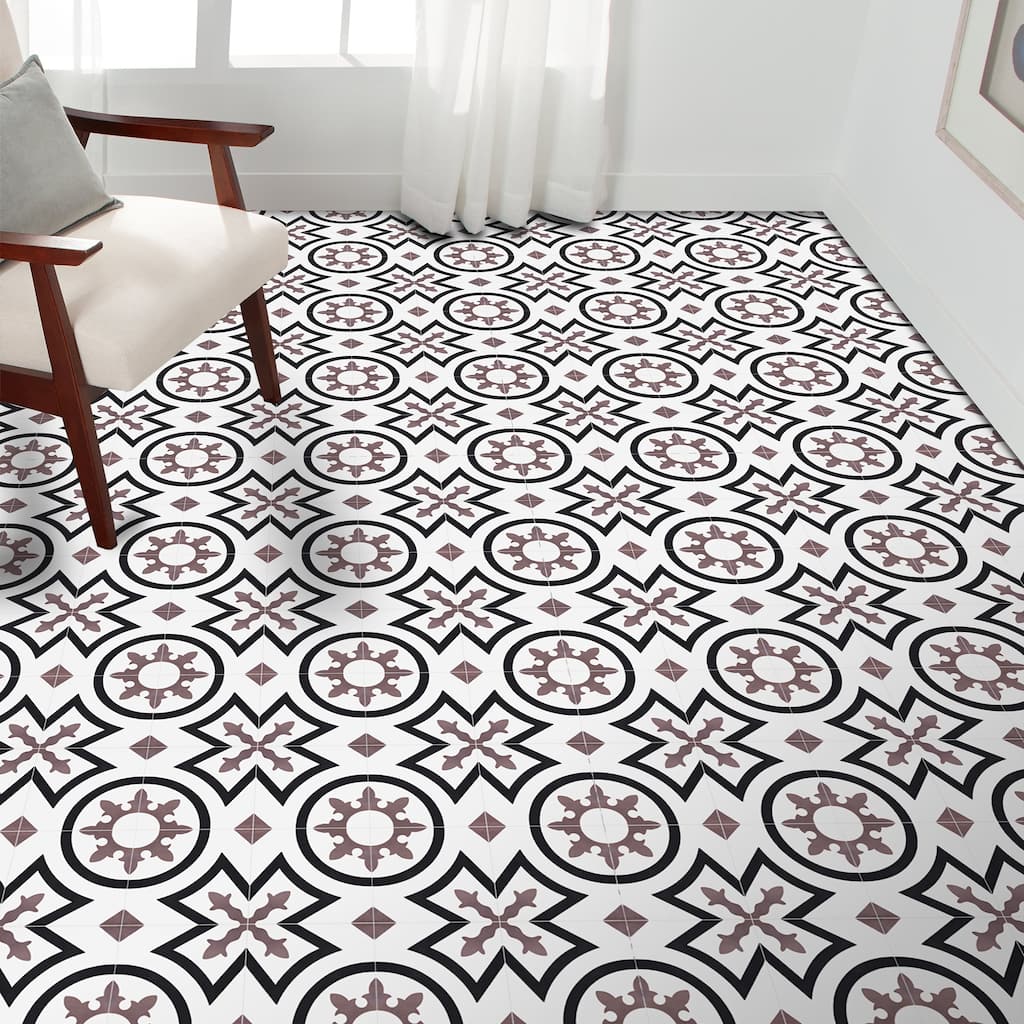 Ozod Handmade Cement Tile, 8x8, Black-Purple