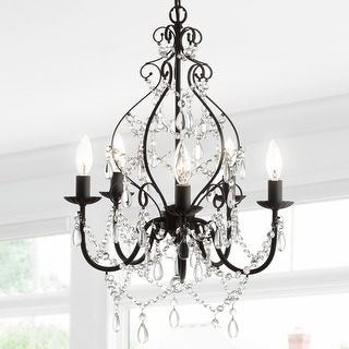 Glenn 5-Light 17" Crystal/Metal LED Chandelier, Black by JONATHAN Y