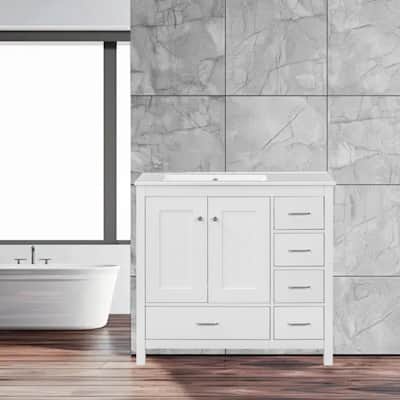 36" Bathroom Vanity with Ceramic Undermount Sink, 5 Drawers & 2 Soft-Close Doors, Modern Storage Cabinet