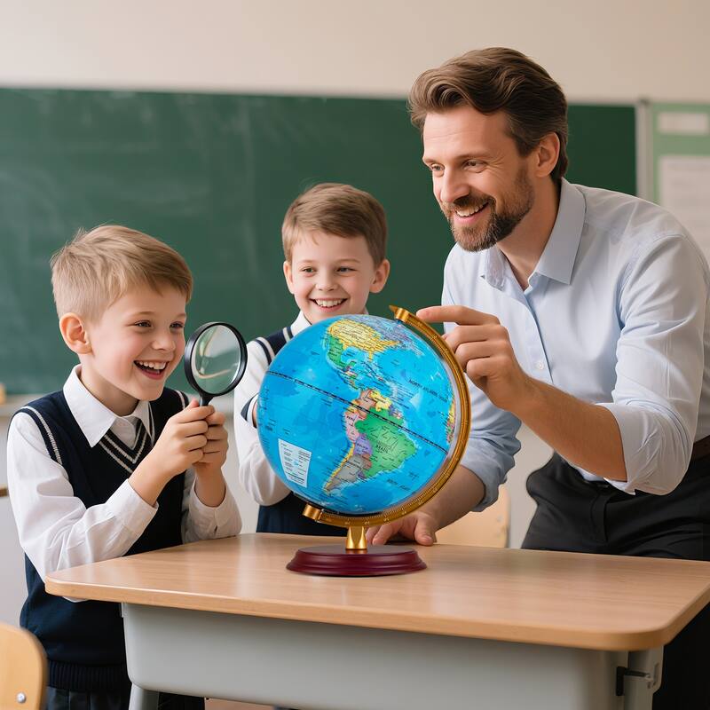 Gymax 8 Inch Illuminated World Globe Night Light up Globe Lamp Wooden