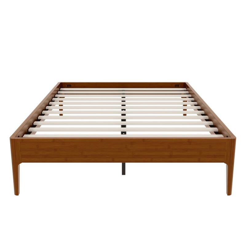 15" High Full Bamboo Platform Bed, Wood Slat Metal Support, Modern Minimalist, No Box Spring, Easy Setup, Brown