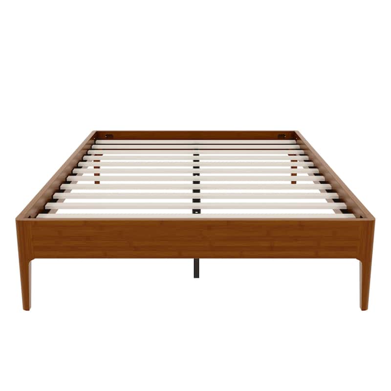 Solid Dry Bamboo Wood Platform Bed Frame with Wood Slat Metal Support, No Box Spring Needed, Easy Assembly