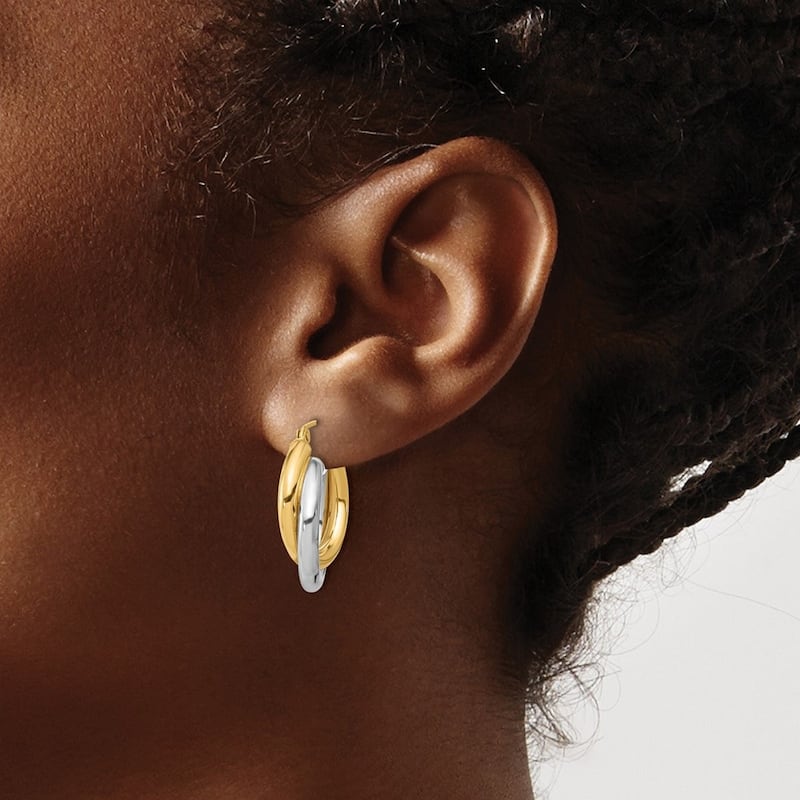 Curata 10k Two tone Polished Double Tube Hoop Earrings - 23.77x19.75mm Wide 6.27mm Thick