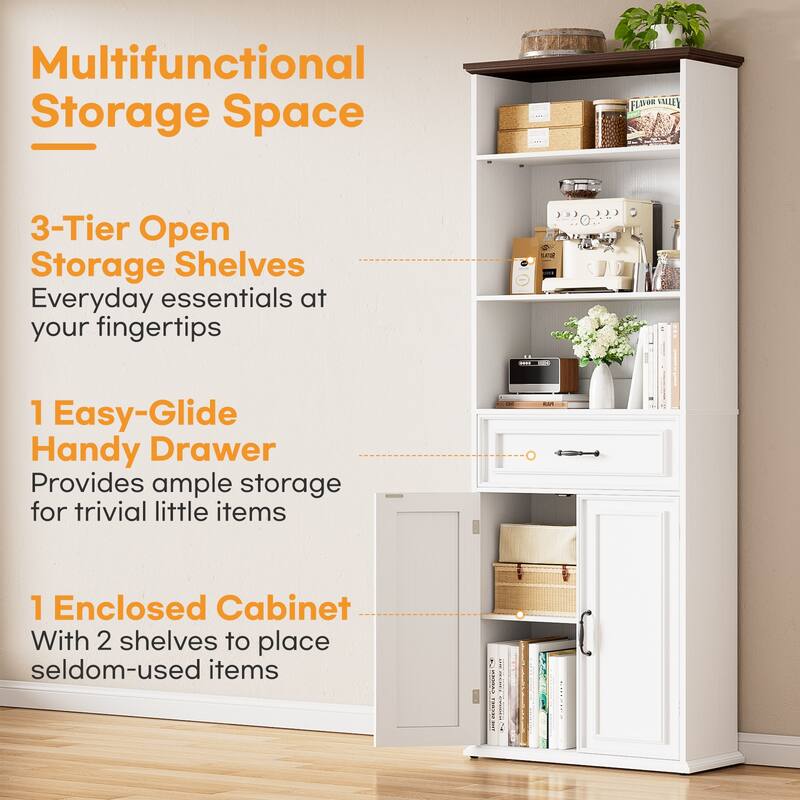 Farmhouse 25'' Kitchen Pantry Cabinet with Drawer ＆ Doors, Freestanding Cupboard with Storage Shelves for Kitchen, Dining Room