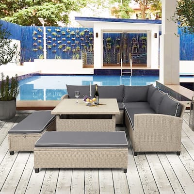 Nestfair 6-Piece Patio Furniture Set Outdoor Wicker Rattan Sectional Sofa