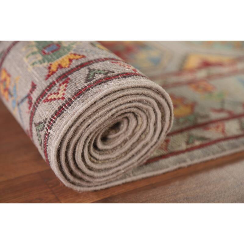 Hand Knotted Oriental 100% Wool Carpet Traditional Geometric Multi-Colored Kazak Runner Rug - 19' 10'' X 2' 6''