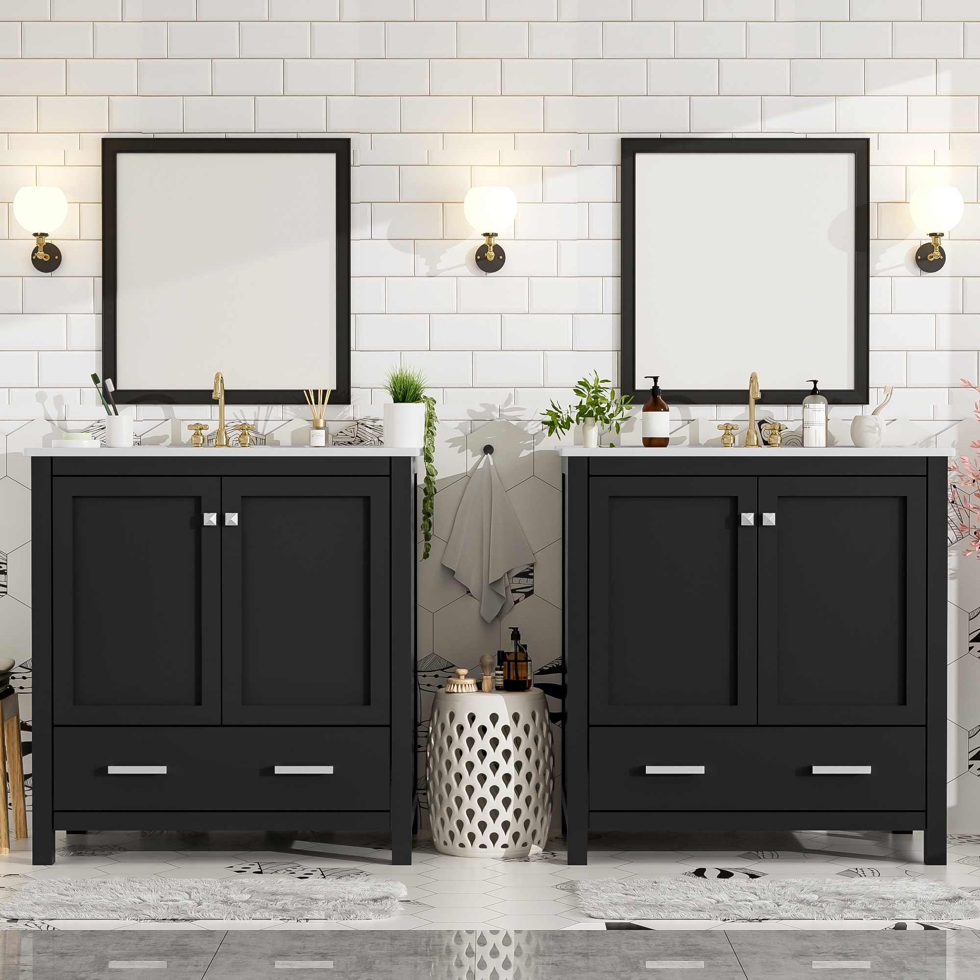 60" Double Sinks Bathroom Vanity Set, Bathroom Storage Cabinet