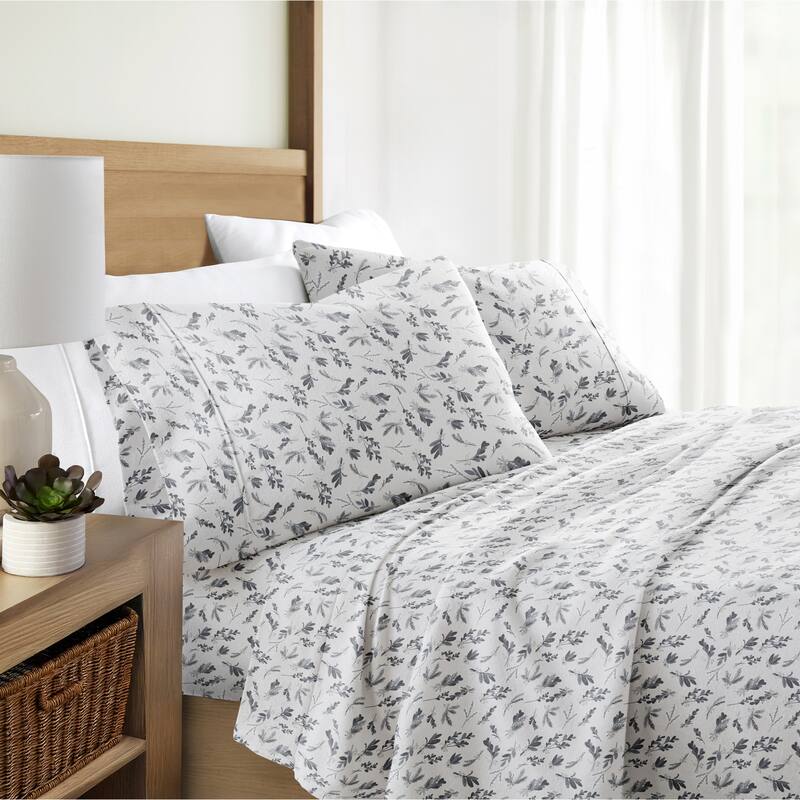 Becky Cameron Botanical 4 Piece 100% Cotton Brushed Flannel Deep Pocket Bed Sheet Set