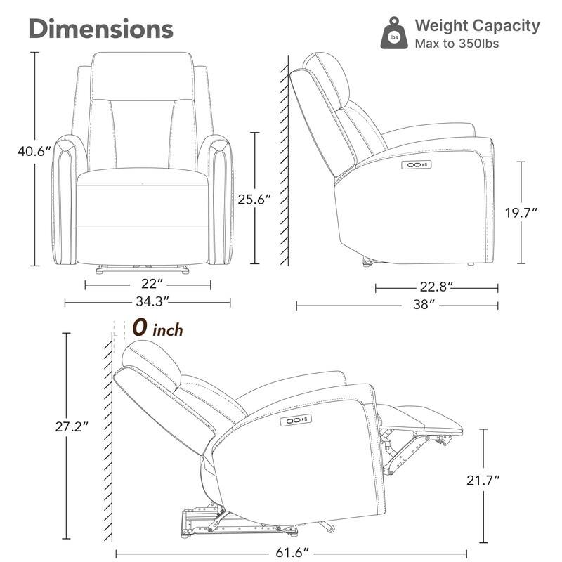 Spruce & Spring Power Recliner Chair Wall Hugger with USB & Type-C Charge
