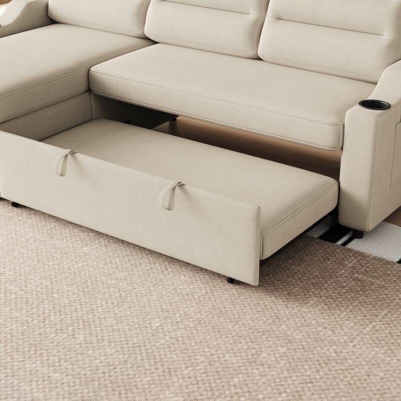 83.5-Inch Convertible Sofa Bed - Stylish Polyester Recliner with Storage for Small Spaces