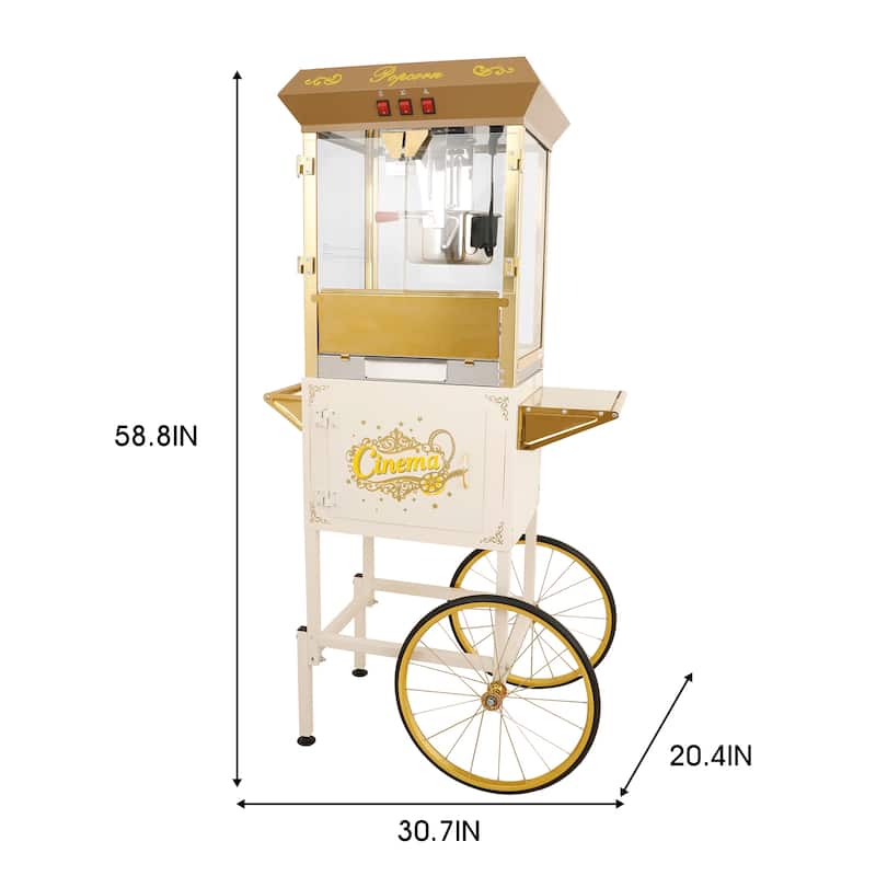 16Oz Commercial Popcorn Machine With Cart and 16 Oz Kettle, Movie Theater Popcorn Machine