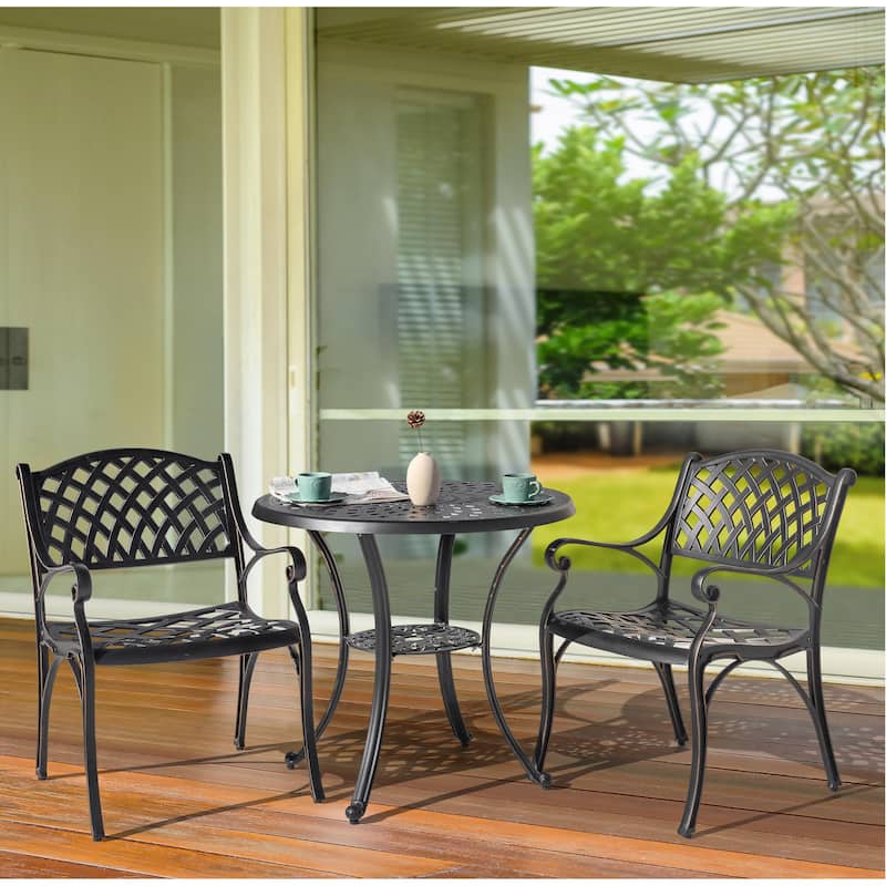 Outdoor 2-Person Cast Aluminum Bistro Set with Umbrella Hole
