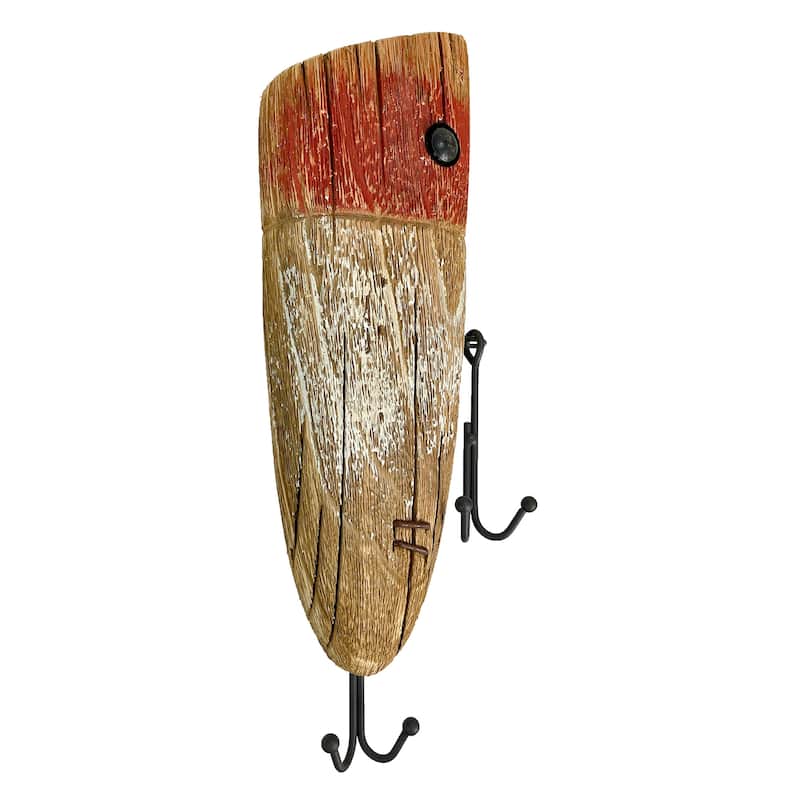 Rustic Wooden Fishing Lure Wall Hook 14In Coastal Nautical Decor - 14 X 4 X 1.75 inches
