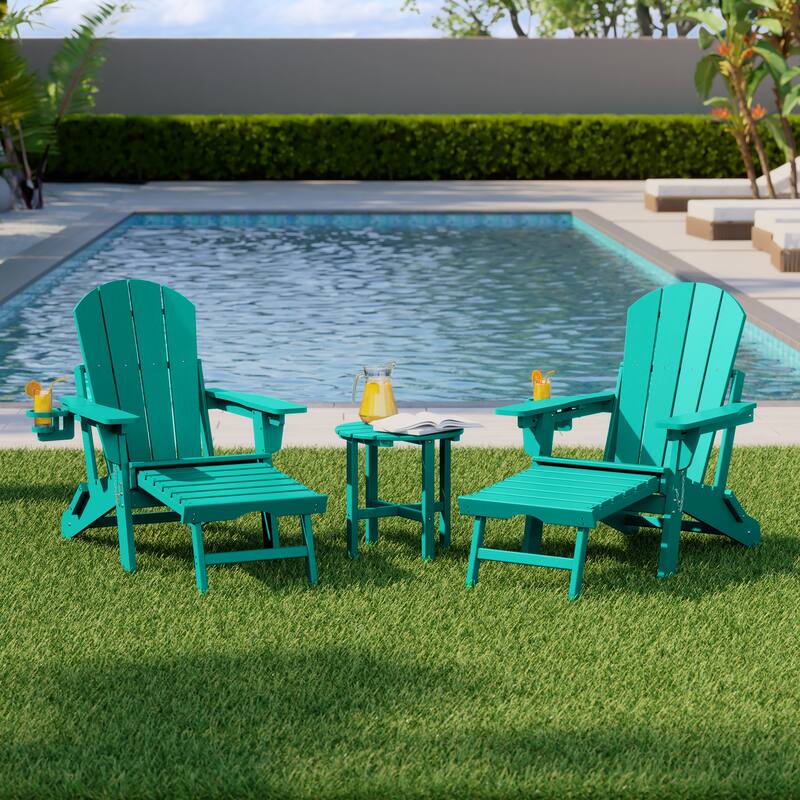 Laguna Outdoor 3-Piece Folding Adjustable Adirondack Chair with Hideaway Ottoman & Round Side Table