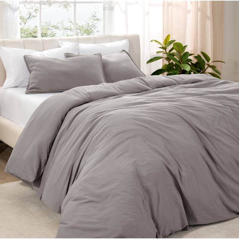 Bare Home Premium Washed Microfiber Duvet Cover and Sham Set - Frost Grey - Twin