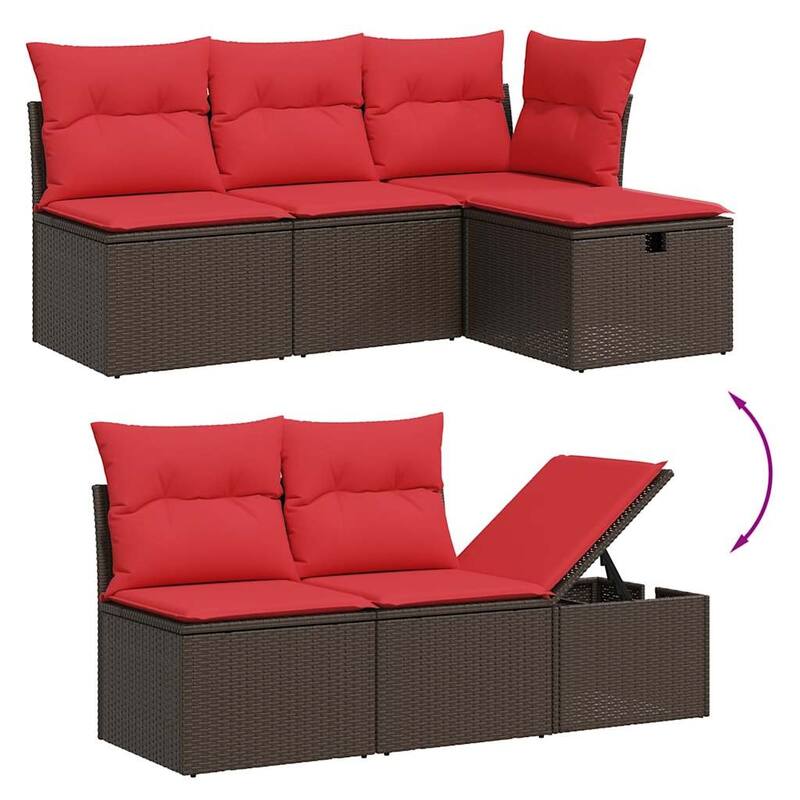vidaXL Patio Sofa Set with Cushions Outdoor Conversation Furniture Poly Rattan - 21.7" x 24.4" x 27.2"