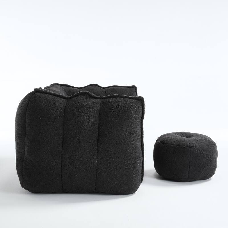 Extra-Large Chenille Bean Bag Chair with Footstool, Comfy Bean Bag Sofa for Adults, High Resilient Foam Square Lazy Sofa